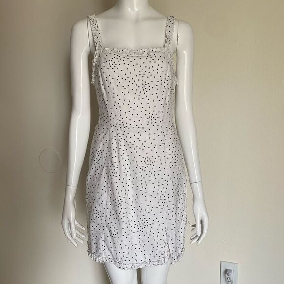 Urban Outfitters Wren Ivory Dotted Linen Viscose Ruffle Mini Dress Size Small - Picture 4 of 16